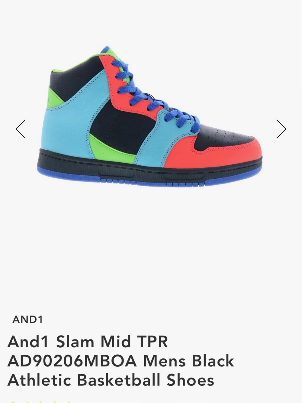 AND1 Slam Mid TPR AD90206MBOA Mid Top Colorblock Black Multi-Color Basketball